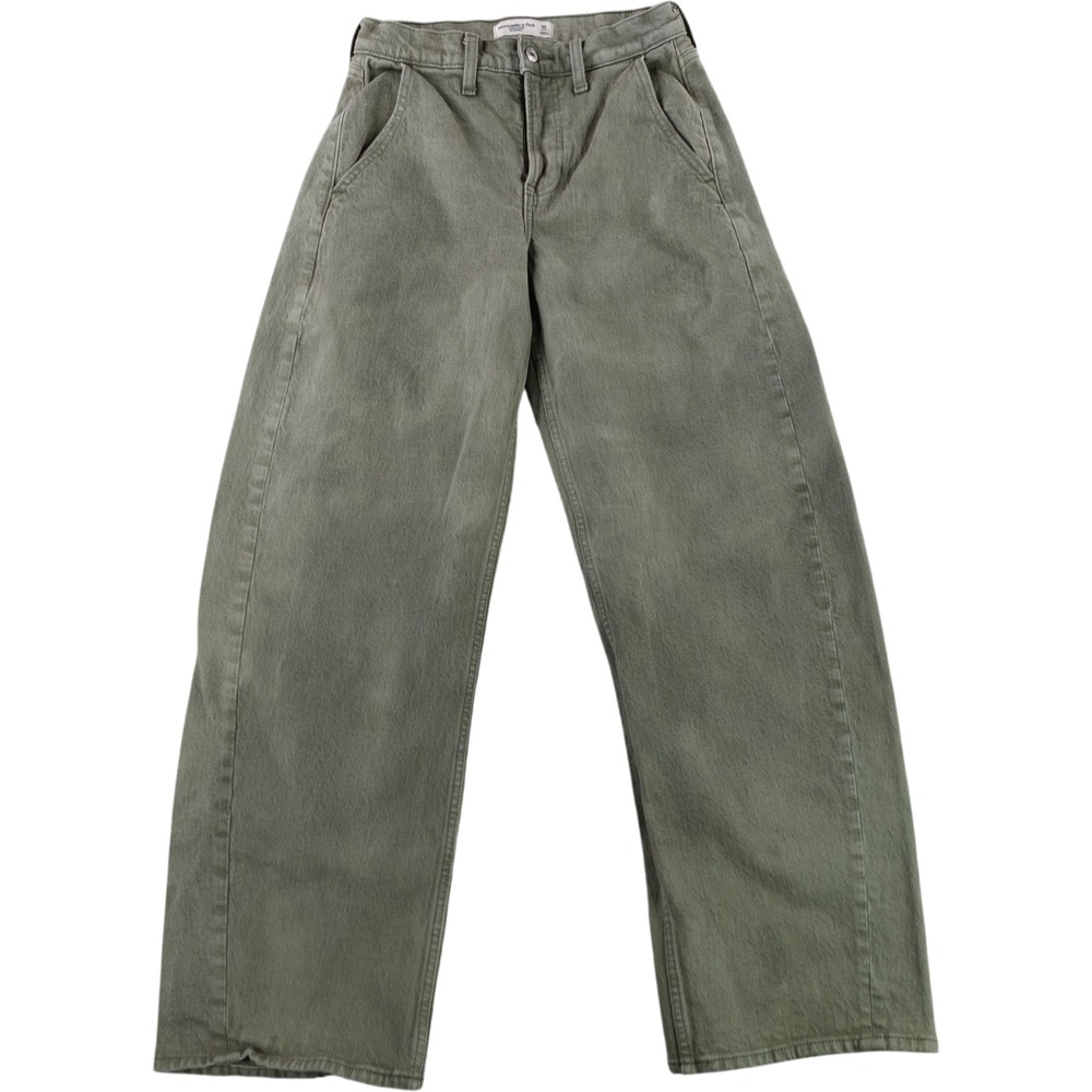 Abercrombie & Fitch High Rise Barrel Jeans Womens 25 Long Olive Green Denim
